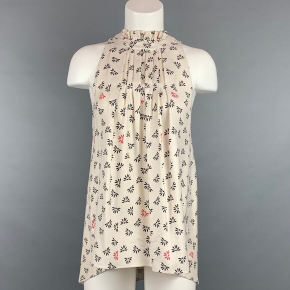 HELLESSY Size 2 Cream & Black Crepe Floral Silk Sleeveless Blouse - Picture 1 of 1